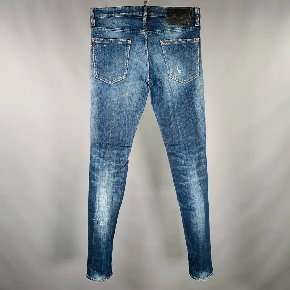 DSQUARED2 Size 28 Blue White Paint Splatter Slim Button Fly Jeans